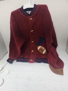 Pete's Partner Boy's Fleece Football Jacket  And Cap Maroon/Blue  Size 7 NWOT!!!
